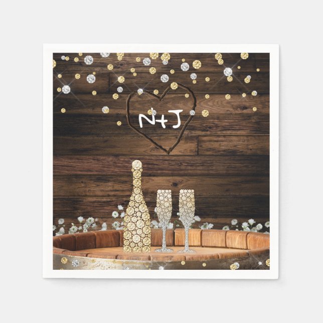 Rustic Wood Barrel Lights Champagne Modern Party Napkin (Front)