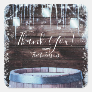 Rustic Wood Barrel & Lights Winter Party Favour Square Sticker