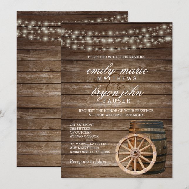 Rustic Wood Barrel Wedding Invitation (Front/Back)