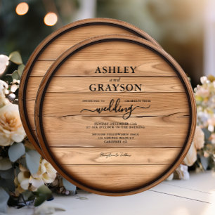 Rustic Wood Barrel Wedding Invitation