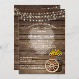 Rustic Wood Barrel Wedding with Sunflowers Invitation