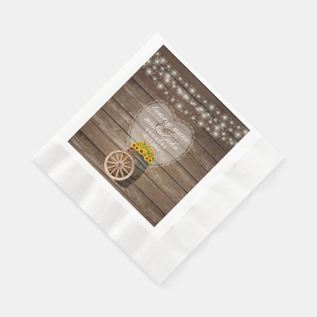 Rustic Wood Barrel Wedding with Sunflowers Napkin (Corner)