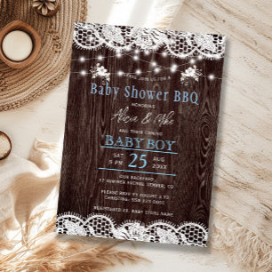 Rustic wood BBQ boy baby shower Invitation