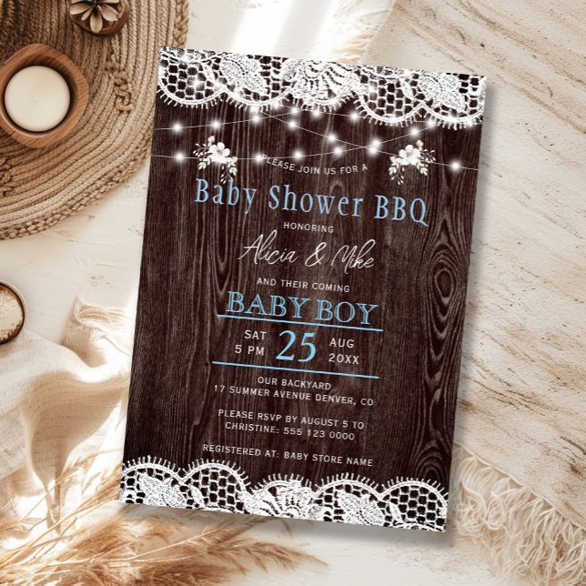 Rustic wood BBQ boy baby shower Invitation (Creator Uploaded)