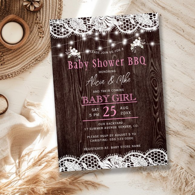 Rustic wood BBQ girl baby shower Invitation (Creator Uploaded)