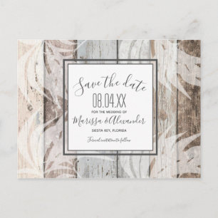 Rustic Wood Beach Palm Tree Save the Dates Announcement Postcard