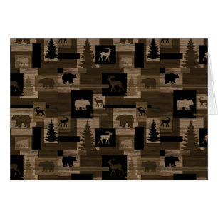 Rustic wood bear moose pattern blank note cards