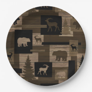 Rustic wood bear moose pattern paper plates