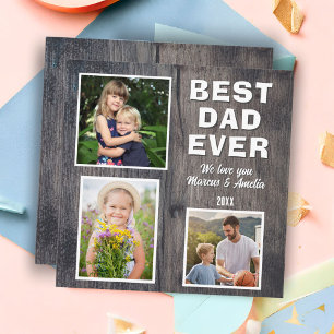 Rustic Wood Best Dad 3 Photo Collage Father's Day Holiday Card