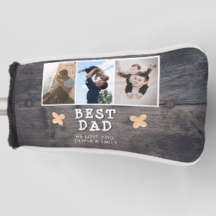Rustic Wood Best Dad 3 Photo Collage Keepsake Golf Head Cover