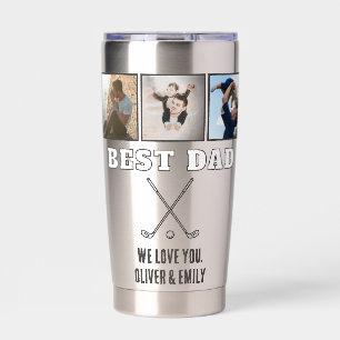 Rustic Wood Best Dad 3 Photo Collage Keepsake Golf Insulated Tumbler
