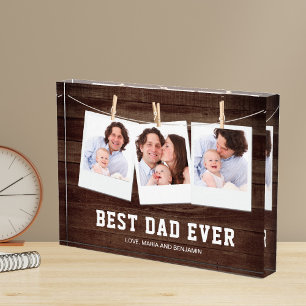 Rustic Wood Best Dad Ever Collage Father's Day Photo Block