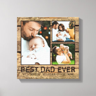 Rustic Wood BEST DAD EVER Photo Collage Canvas Print