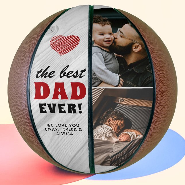 Rustic Wood Best Dad Red Heart Father`s Day Photo Basketball (Creator Uploaded)