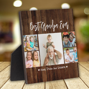 Rustic Wood Best Grandpa Ever Grandkids 5 Photo Plaque