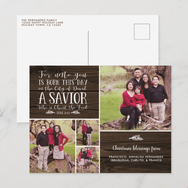 Rustic Wood Bible Verse Christmas Holiday Photo Postcard (Front/Back)