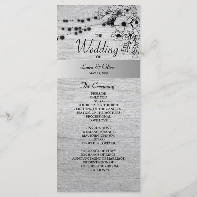 Rustic Wood Black and White Wedding Program Programme (Front)