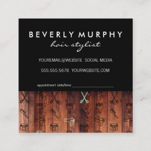 Rustic Wood Black Stylist Tools Pattern Appointment Card