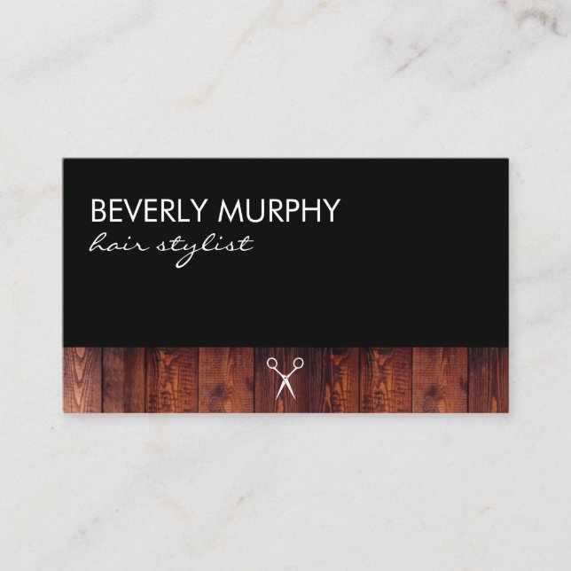 Rustic Wood Black with Shear Logo Appointment Card (Front)
