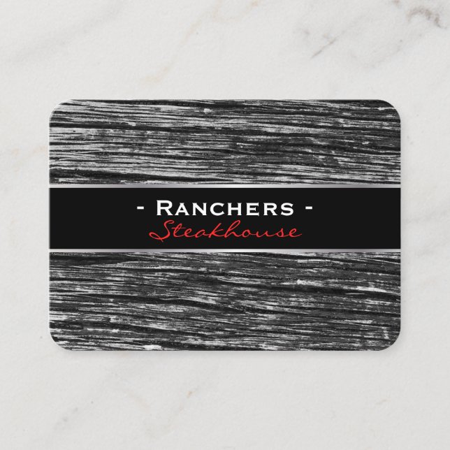 Rustic Wood & Black with Silver Lining Business Card (Front)