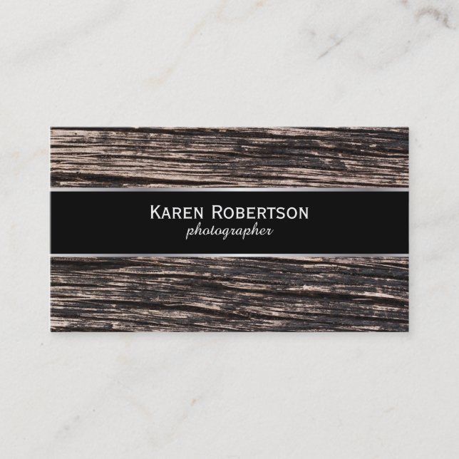 Rustic Wood & Black with Silver Lining Business Card (Front)