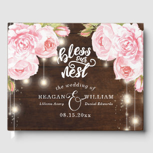 Rustic Wood Bless Our Nest Wedding Guest Book