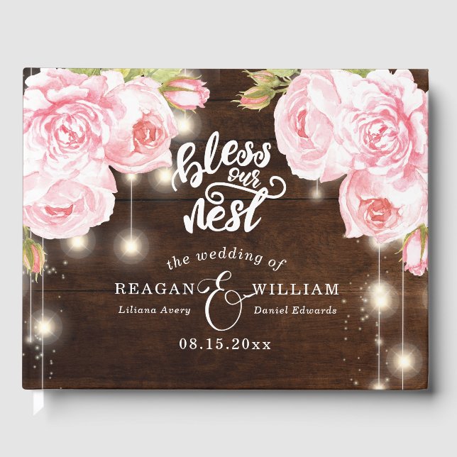 Rustic Wood Bless Our Nest Wedding Guest Book (Front)