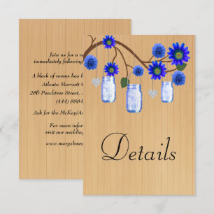 Rustic Wood Blue Floral Mason Jars Wedding Details Enclosure Card