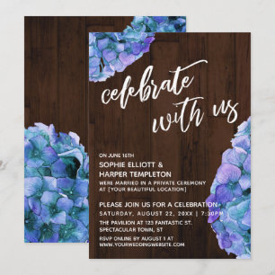 Rustic Wood Blue Hydrangea Celebrate with Us Invitation