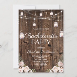 Rustic Wood Blush Floral Bachelorette Party Invitation