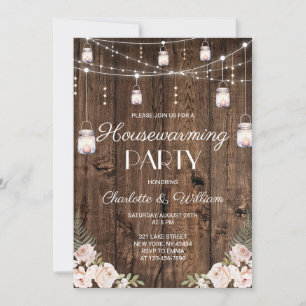Rustic Wood Blush Floral Housewarming Party Invitation