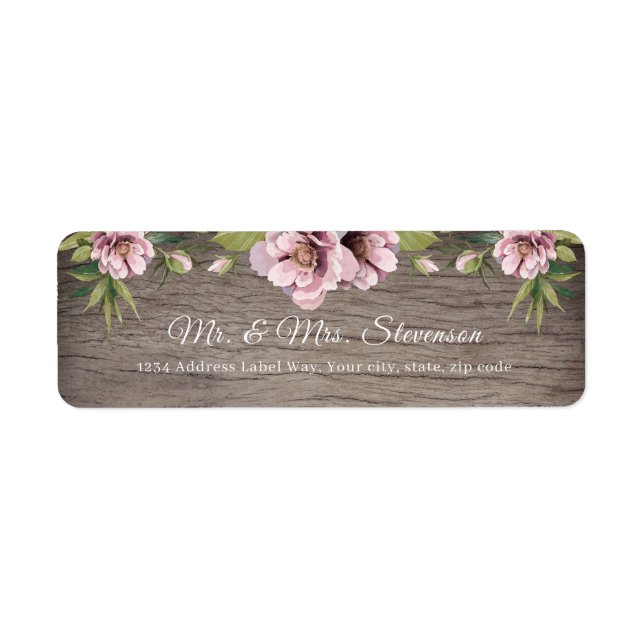 Rustic wood blush floral pink peonies address (Front)