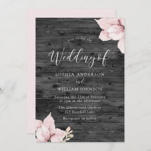 Rustic Wood Blush Flowers Wedding Invitation