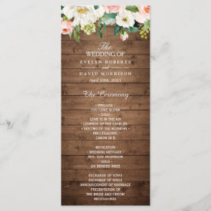 Rustic Wood Blush Pink Floral Wedding Programme