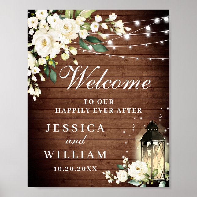 Rustic Wood & Blush Roses Floral Wedding Welcome Poster (Front)