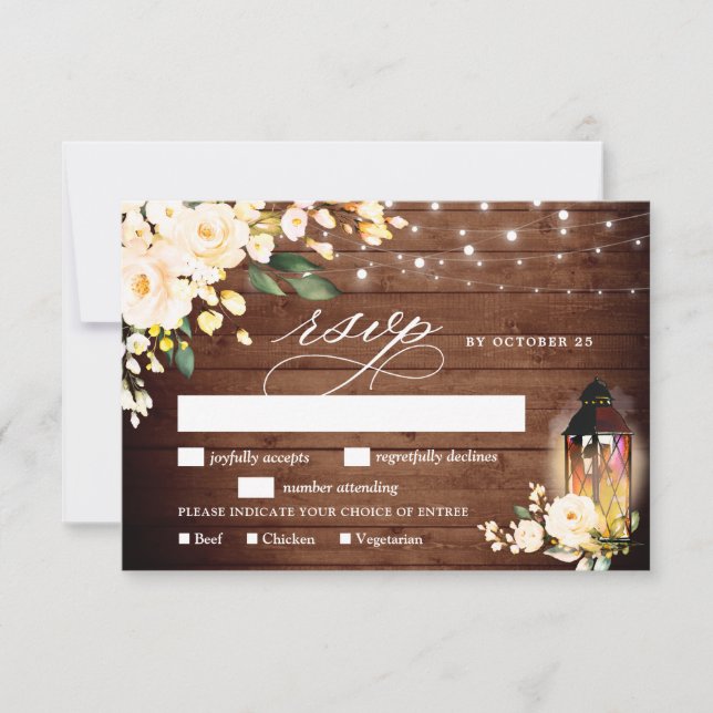 Rustic Wood & Blush Roses Greenery RSVP Card (Front)