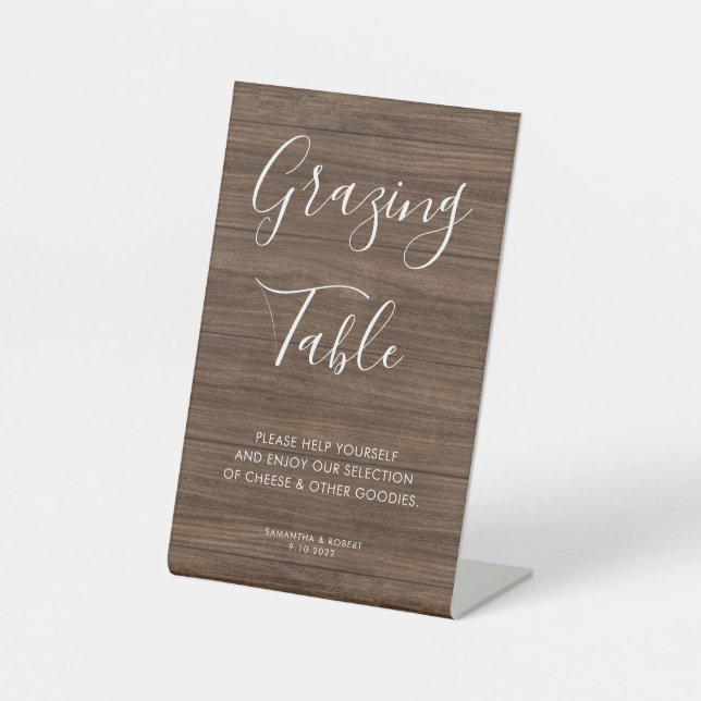 Rustic Wood Board Script Grazing Table Wedding Pedestal Sign (Front)