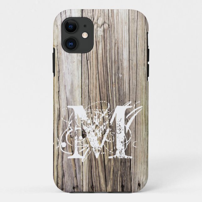 Rustic Wood Boards with Shabby Chic Monogram Otter Case-Mate iPhone Case (Back)