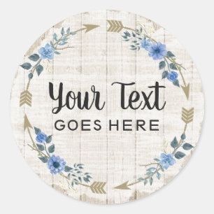 Rustic Wood & Bohemian Watercolor Floral Arrows Classic Round Sticker