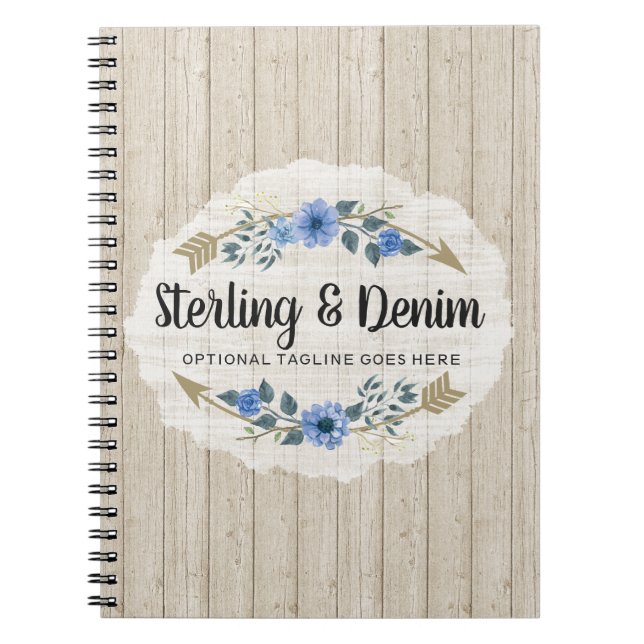 Rustic Wood & Bohemian Watercolor Floral Arrows Notebook (Front)