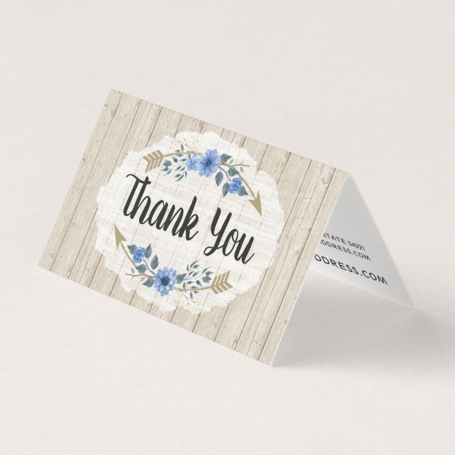 Rustic Wood & Bohemian Watercolor Floral Thank You (Front)