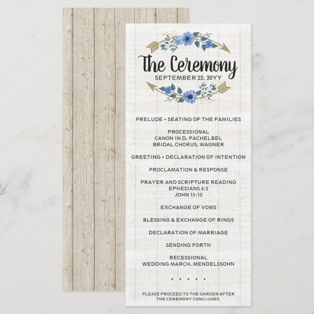 Rustic Wood Boho Arrows & Floral Wedding Program Programme (Front/Back)