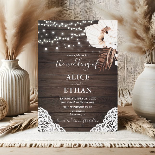 Rustic Wood Boho Dried Floral Wedding Invitation (Creator Uploaded)