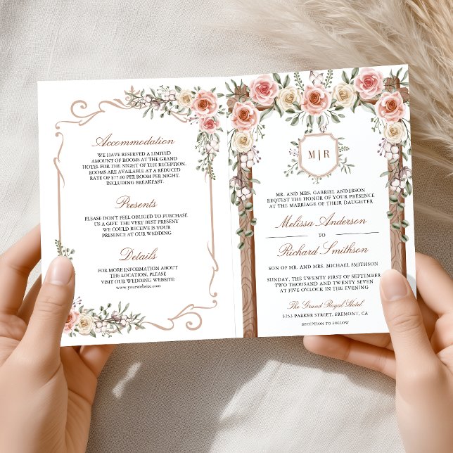 Rustic Wood Boho Floral All in One Canopy Wedding Invitation (Creator Uploaded)
