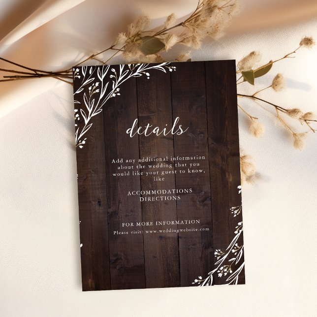 Rustic Wood Boho Floral Country Wedding Details Enclosure Card (Rustic Wood Boho Floral Country Wedding Details Enclosure Card)