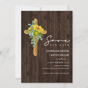 Rustic Wood Boho Sunflower Cross Wedding Save The Date