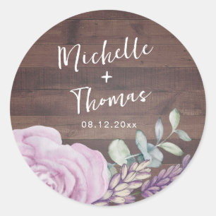 Rustic Wood Botancial Wedding Classic Round Sticker
