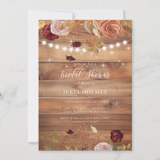Rustic Wood Botanical Bridal Shower Invitation (Front)