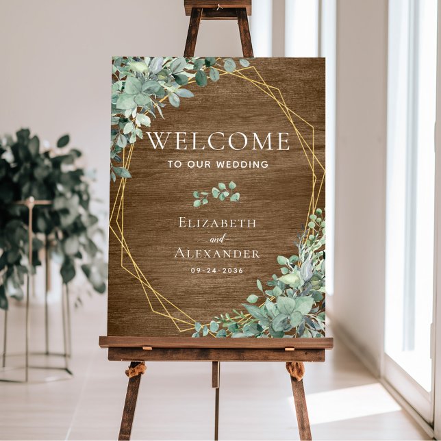 Rustic Wood Botanical Eucalyptus Wedding Welcome Poster (Creator Uploaded)