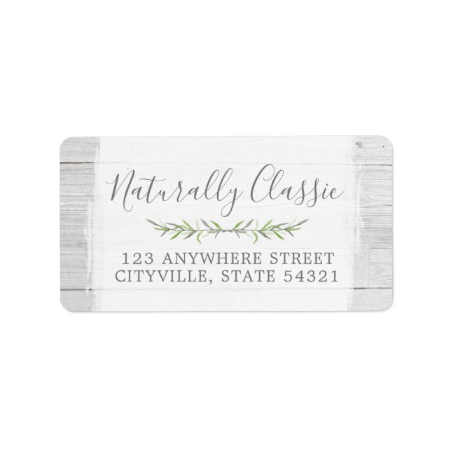 Rustic Wood & Botanical Leaf Branches Green Wreath Label (Front)